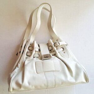 JC Leather Purse CREAM WHITE Bucket Bag Chrome Accents NEW